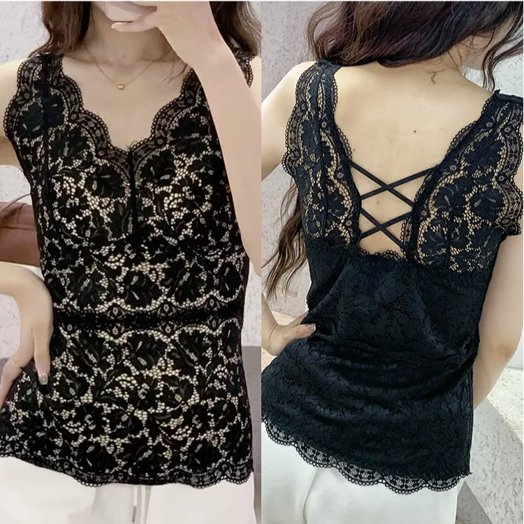 新款秋冬蕾丝保暖背心女士自带胸垫加绒轻暖修身免穿文胸打底外穿