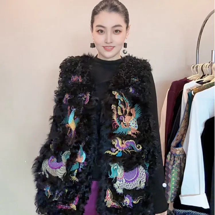 3496｛紫韵东方｝新中式原创设计重红刺绣保暖时尚百搭秋冬新款马甲