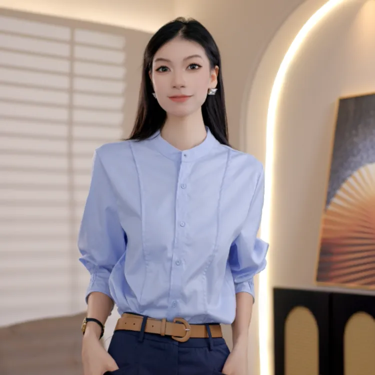 QH80589长袖职场面试气质职场通勤穿搭正装职业衬衣上衣
