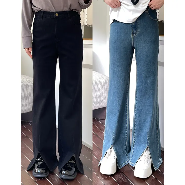 裂渡宣宣【版型巨赞】微胖大码女秋显瘦百搭喇叭开衩牛仔裤ZY507A01