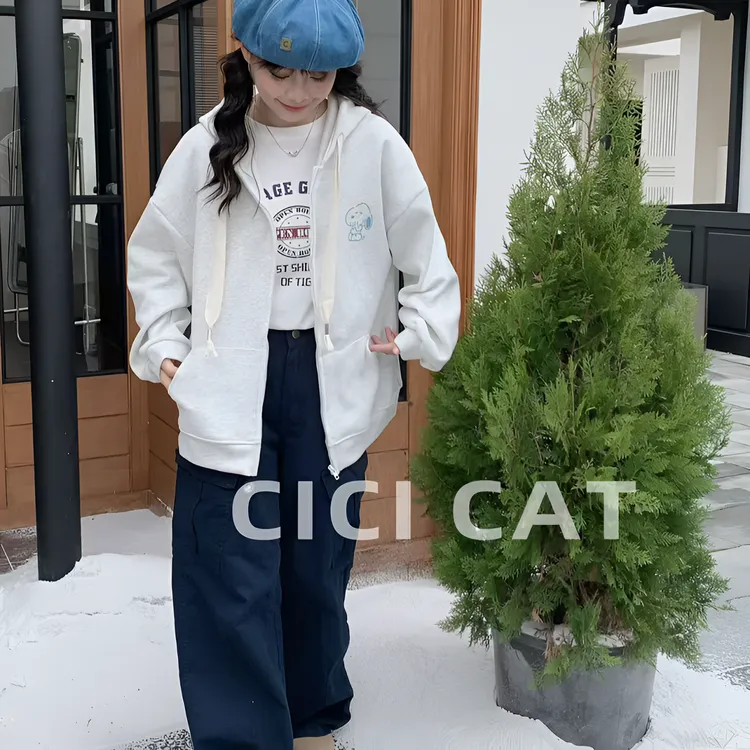 拉链不褪色字母连帽卡通动漫卫衣上衣宽松型薄款秋冬季