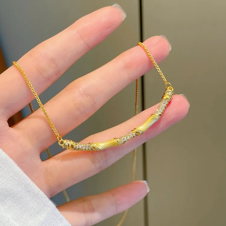 铜合金项链 新中式国风轻奢感拉丝竹节项链小众简约锁骨链冷淡风