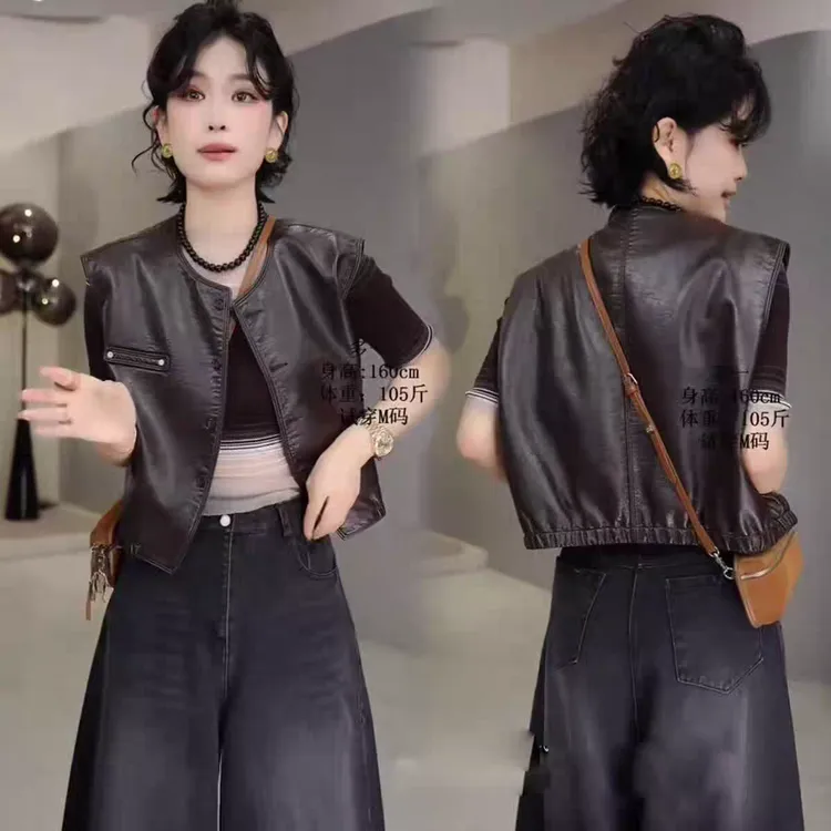 设计感短款皮马甲女2025春秋新款时尚百搭无袖外套坎肩PU皮马夹潮