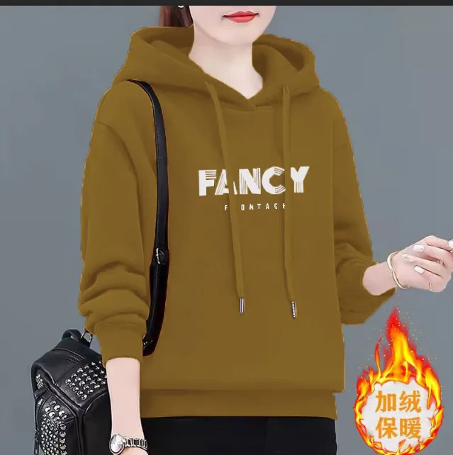 冬季新款加厚加绒卫衣中年婴儿绒妈妈新款卫衣女打底保暖连帽卫衣