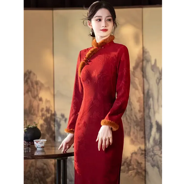 苏故里【荷棠月色】加绒秋冬文艺复古高端日常旗袍奢华气质衣长120