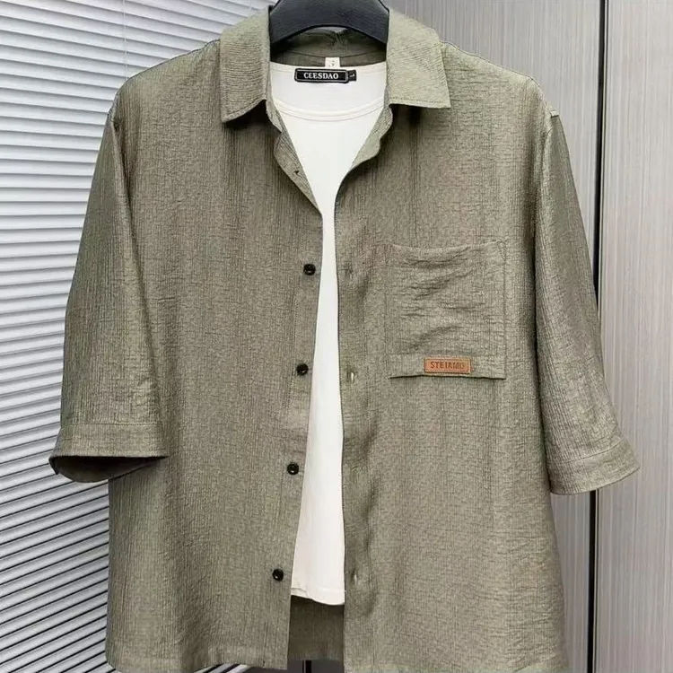 新款高品质男士翻领宽松休闲衬衫短袖