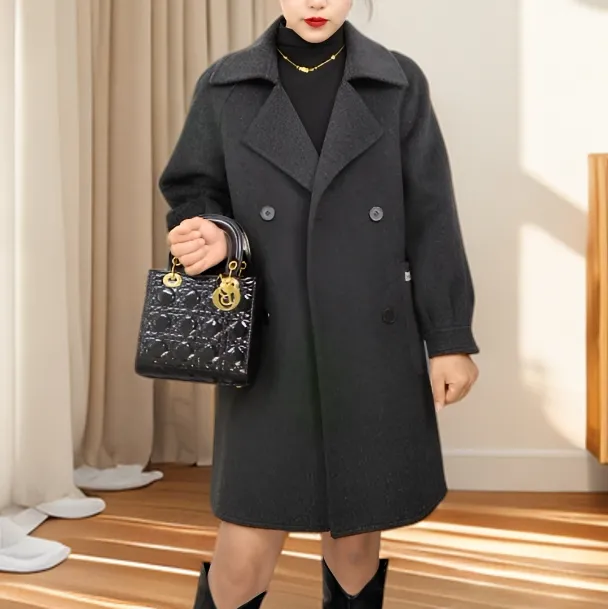 （加棉加厚）2728时尚秋冬中长款翻领冬季毛呢宽松大衣气质羊毛大衣