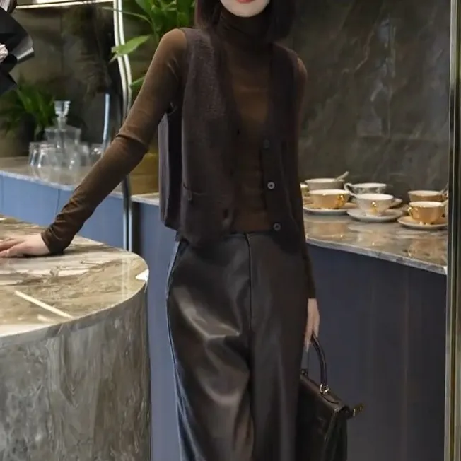 [工厂直销套装]秋冬新款洋气复古叠穿马甲搭半高领打底衫H009+X88