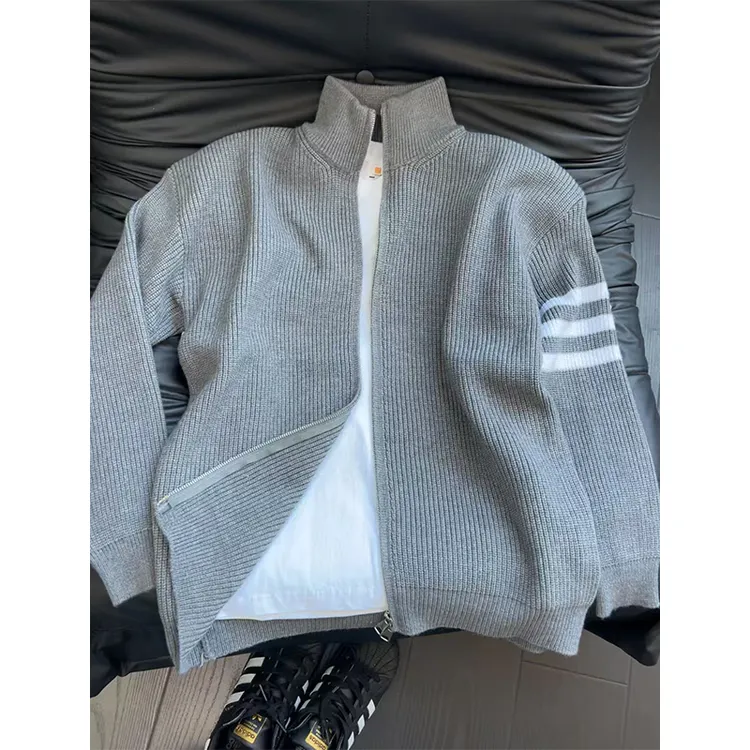 cleanfit双头拉链开衫毛衣男士秋冬美式三条杠休闲针织衫外套夹克