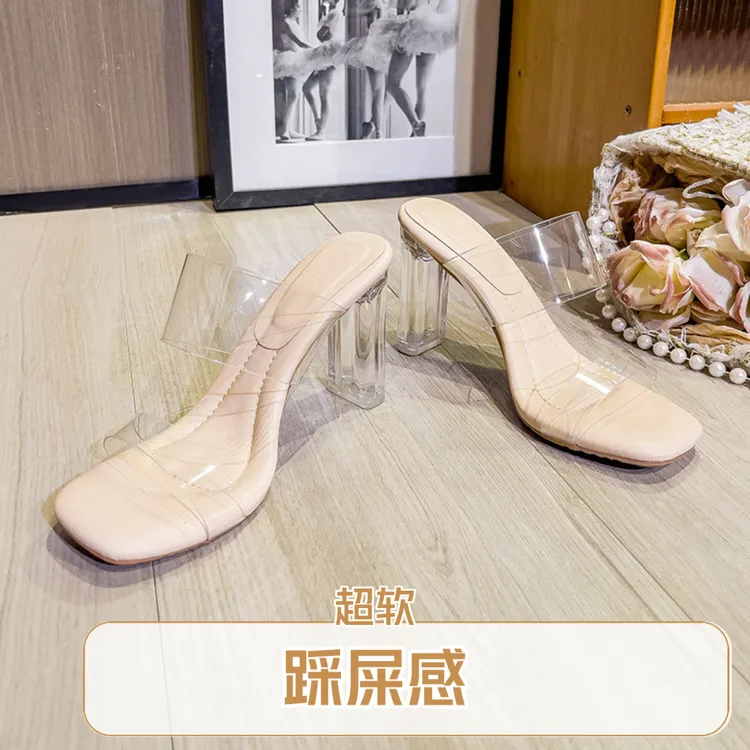 凉鞋2025年夏季新款高跟鞋女透明水晶鞋凉拖鞋外穿时尚粗跟女款