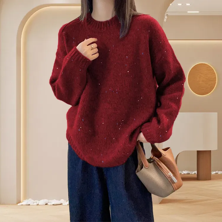 新款过年洋气红毛衣女款秋冬时尚洋气显瘦宽松亮片百搭针织衫毛衣