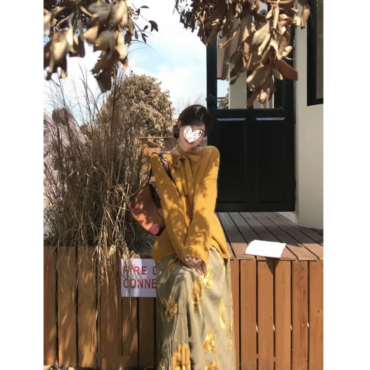【杭ba专属】一叶知秋 秋冬复古慵懒风显白毛衣+美拉德氛围感半身裙套装D754