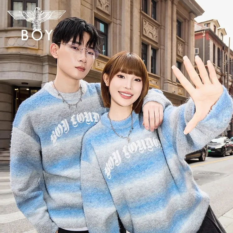 BOYLONDON新款琥珀流光秋季简约圆领宽松时尚休闲长袖毛衫N60019