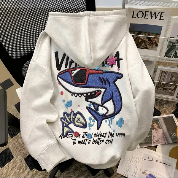 重磅500克纯棉连帽卫衣加绒加厚仿刺绣印花工艺ins个性高级感舒适