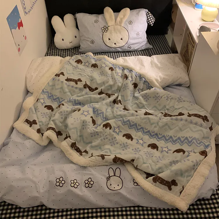 少女心费尔岛羊羔绒毛毯办公室午睡沙发盖毯子珊瑚牛奶绒床上用冬