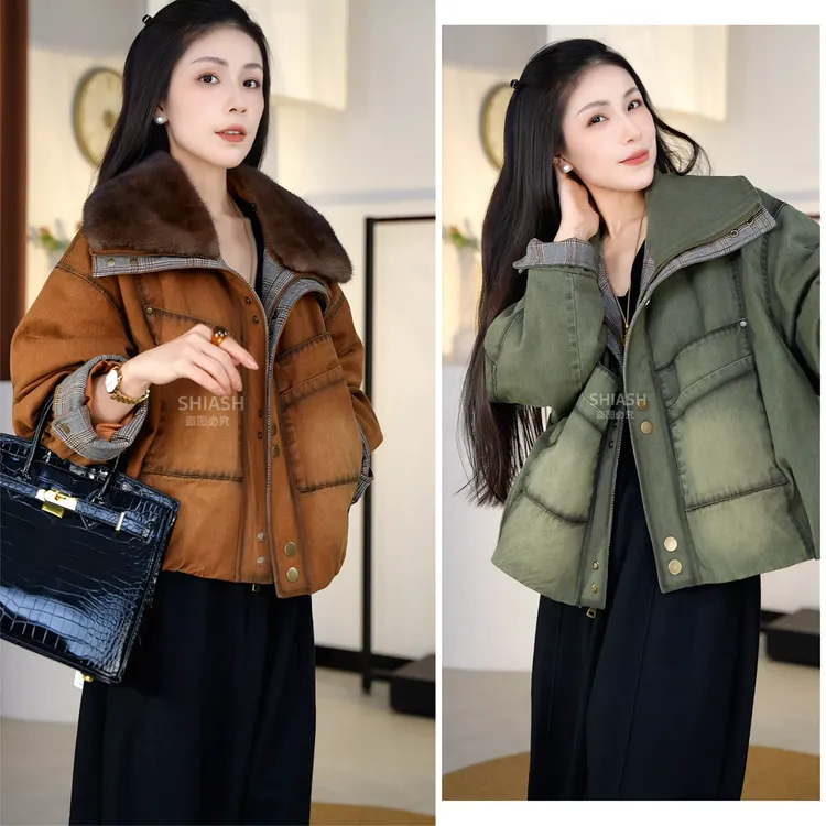 2025冬季复古港风水貂毛领短外套女 鹅绒填充保暖宽松时尚百搭