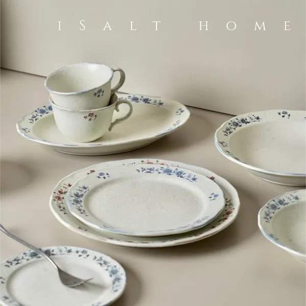 Grandma's青黛复古餐具碗盘杯精致花边菜盘沙拉牛排盘饭碗咖啡杯