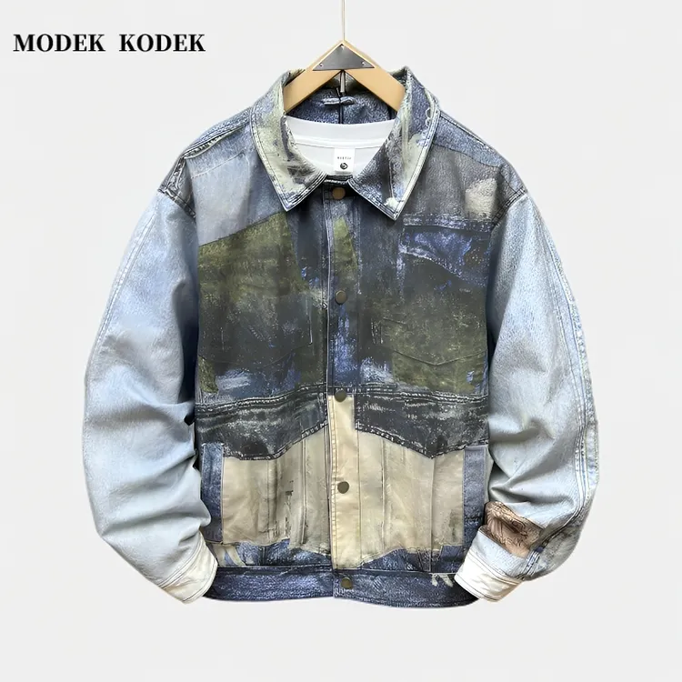 MODEK KODEK高级感潮牌美式复古牛仔夹克男秋季新款宽松工装外套