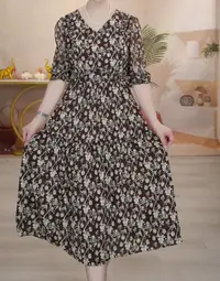 X0772 中长款v领碎花连衣裙长裙碎花V领法式连衣裙夏季