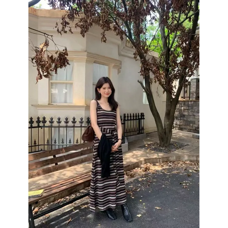 爆款针织套装显瘦新款法式修身连衣裙长款两件套秋季复古休闲气质