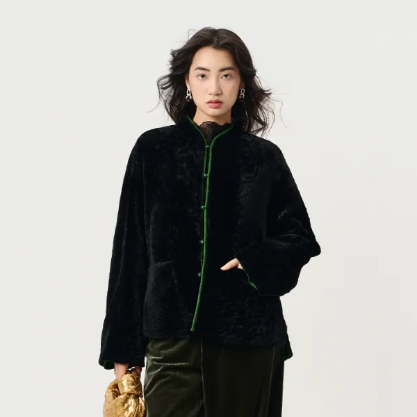 MNGATA G.宫小妍【卡拉库·碧螺春】双面穿新中式秋冬外套5080157