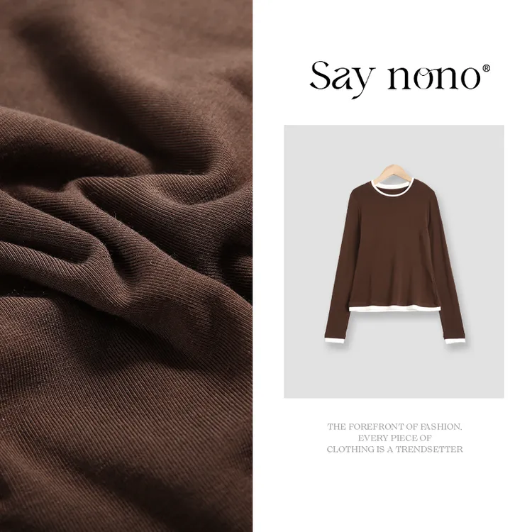 懒猫nono│Saynono 拼色加绒羊毛天丝打底衫/XXYXD04