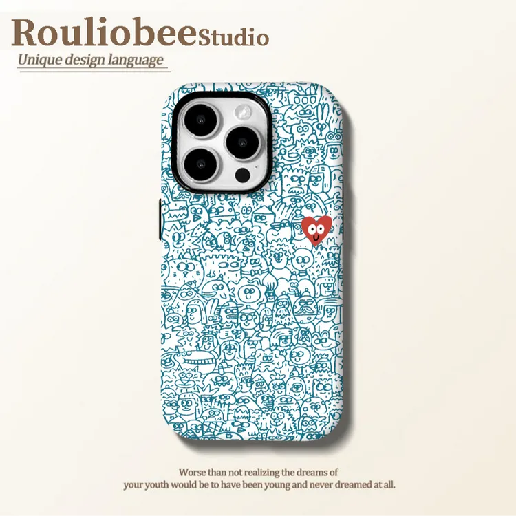 KEWU蓝色线条菲林二合一适用苹果16PRO手机壳华为vivo小米15oppo