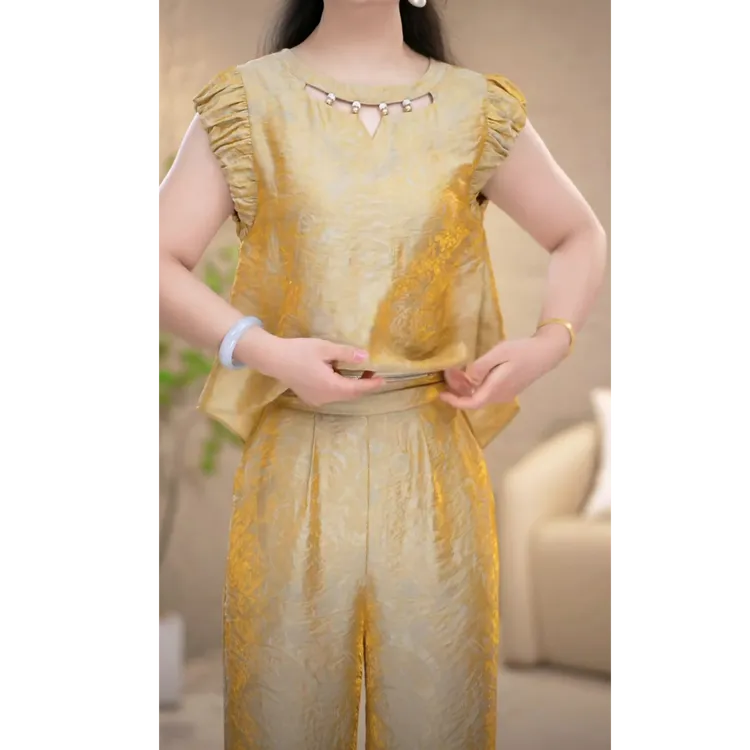 艾薇娜服饰夏季气质洋气优雅精致设计感新中式遮肉显瘦套装两件套