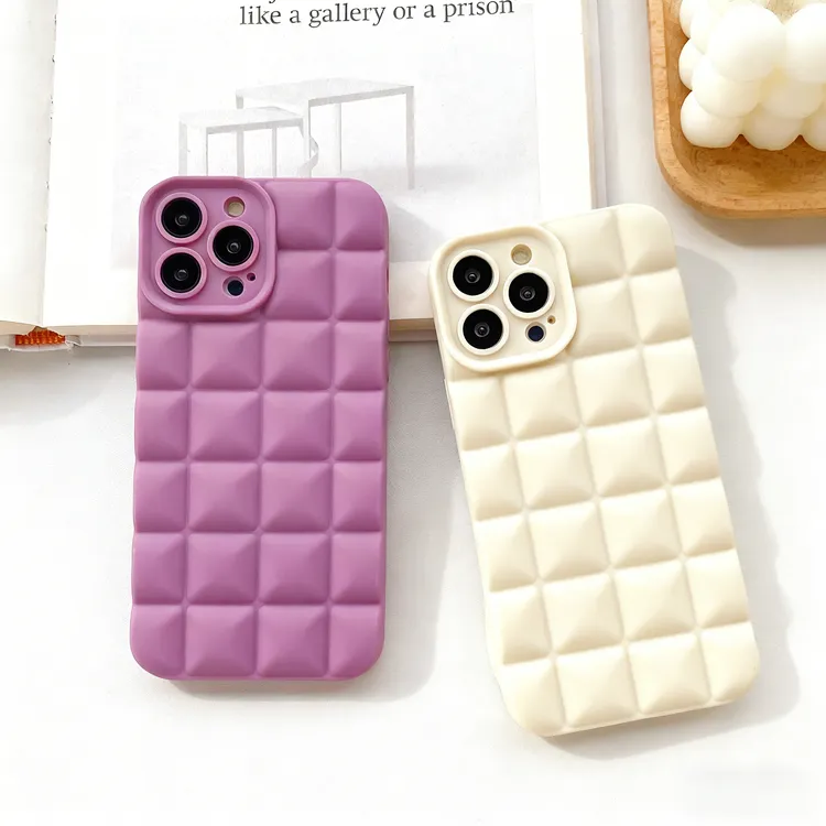 立体格子适用17手机壳纯色轻奢iPhone16PROMAX镜头全包保护套