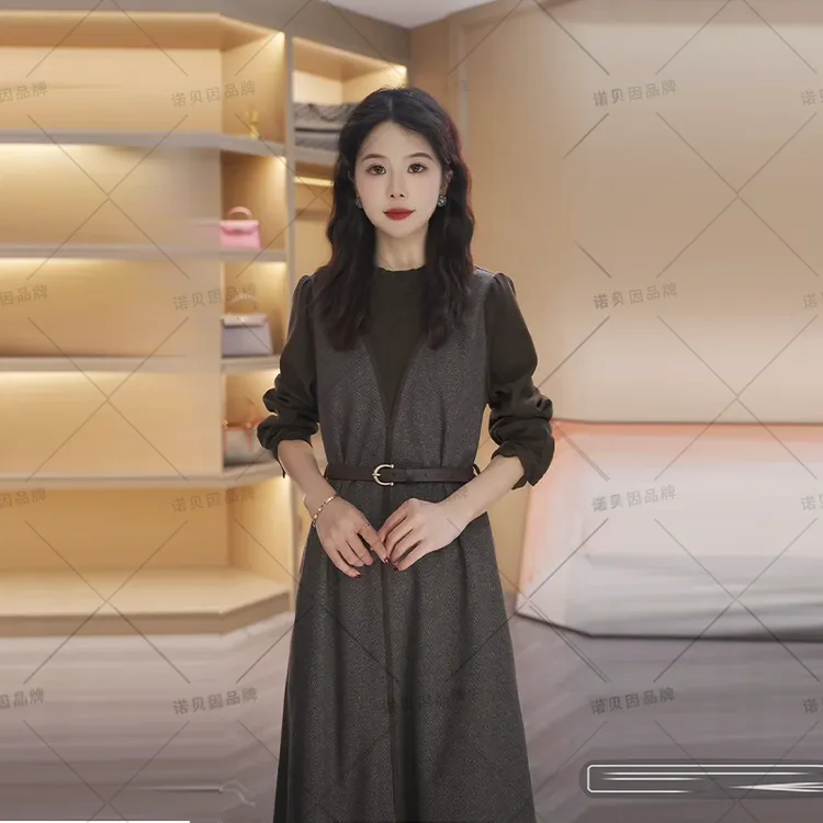 nuobeiyin/诺贝因冬季加厚洋气拼接假两件气质连衣裙 NNBY660938