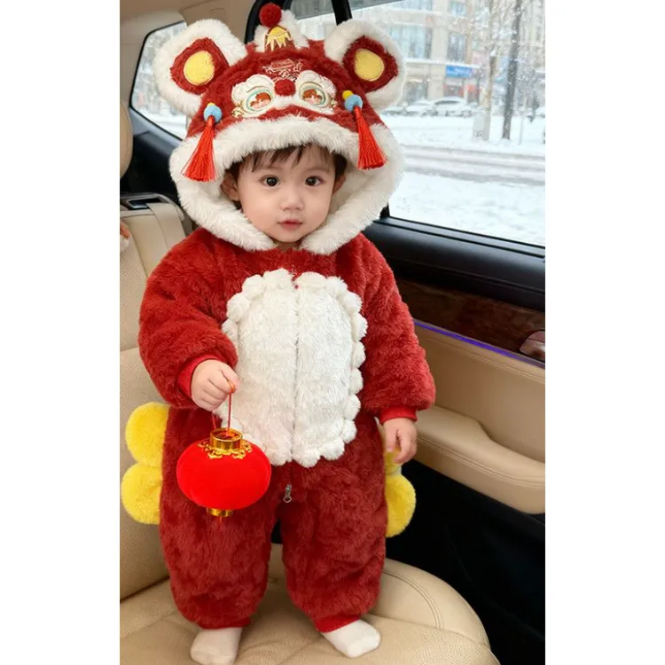 男女宝新年冬装拜年冬季加绒加厚连体衣婴幼儿衣服喜庆舒适过年服