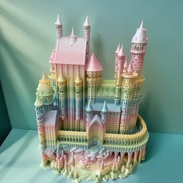 3D打印彩虹公主城堡精致摆件手工创意彩色精美点缀家用网红轻奢