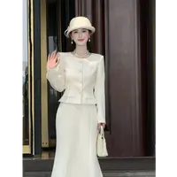 【留洋日记】LiLi千金风气质白色西装外套鱼尾裙套装两件套XMZH8738