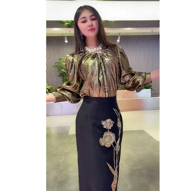 02507【FLORA女装】重工轻奢贵气时尚显瘦两件套套装