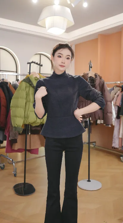 2025冬季新款加绒设计感正肩长袖收腰显瘦遮肚休闲百搭打底衫5129