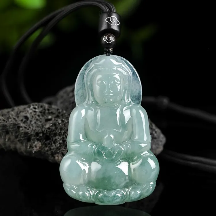 天然缅甸翡翠观音吊坠飘花男女天然玉石挂件玉坠菩萨玉佩珠宝礼物