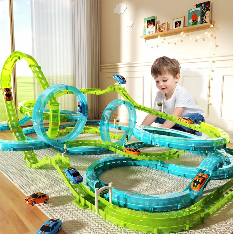 儿童竞速发光轨道车拼装跑道赛车小汽车过山车闯关益智男孩礼物