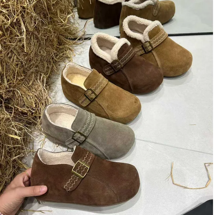 2025秋冬季厚底增高真皮勃肯鞋女软底皮毛一体雪地靴加绒保暖棉鞋