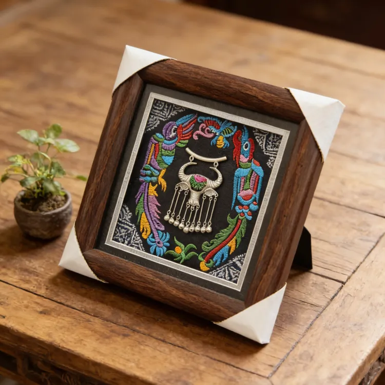 苗侗大师苗族原创纯手工特色民族文化刺绣木制相框摆件挂画伴手礼