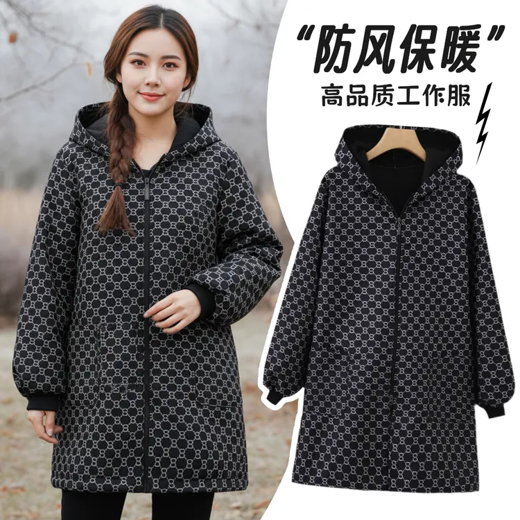 时尚新款加绒罩衣加厚保暖工作服围裙长袖干活外套防污耐脏女上班