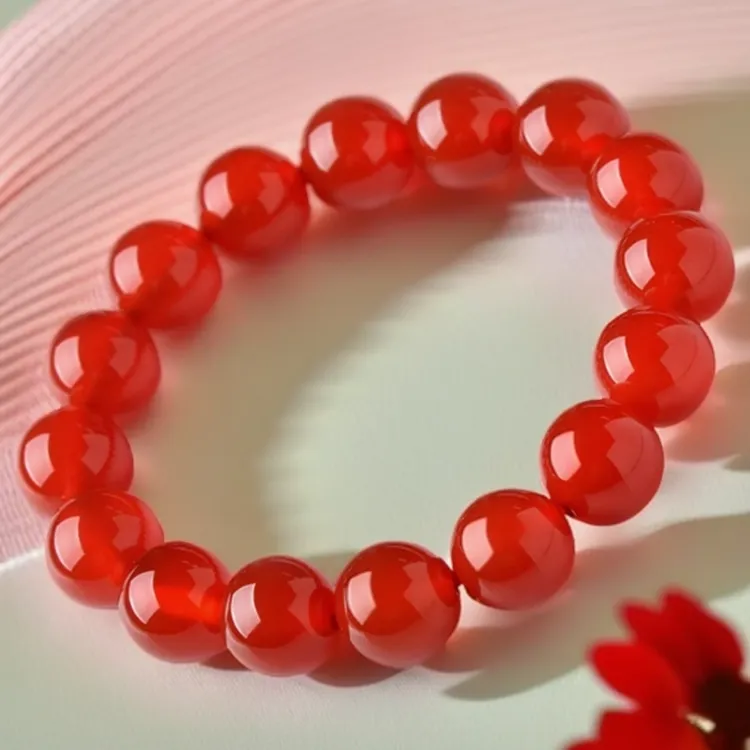 天然巴西红玛瑙手串女男东海水晶冰种水晶配饰转运佛珠红玛瑙手链