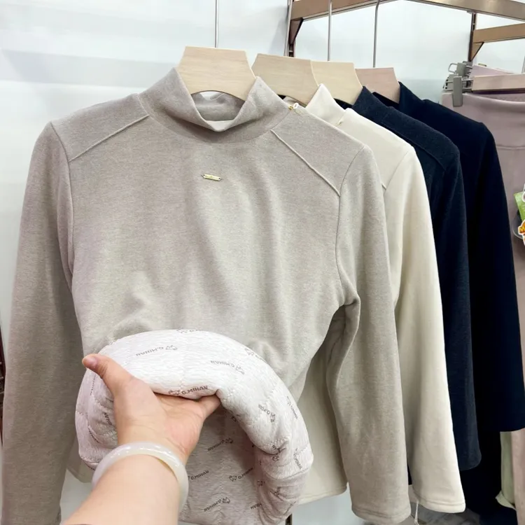 欧蜜涵501高领小标套头衫加厚打底衫保暖上衣纯色内穿单件