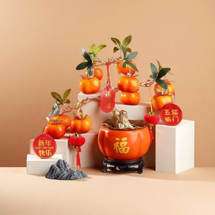 破损包赔马年春节年宵花福桶柿子石榴葫芦春节氛围装饰摆件