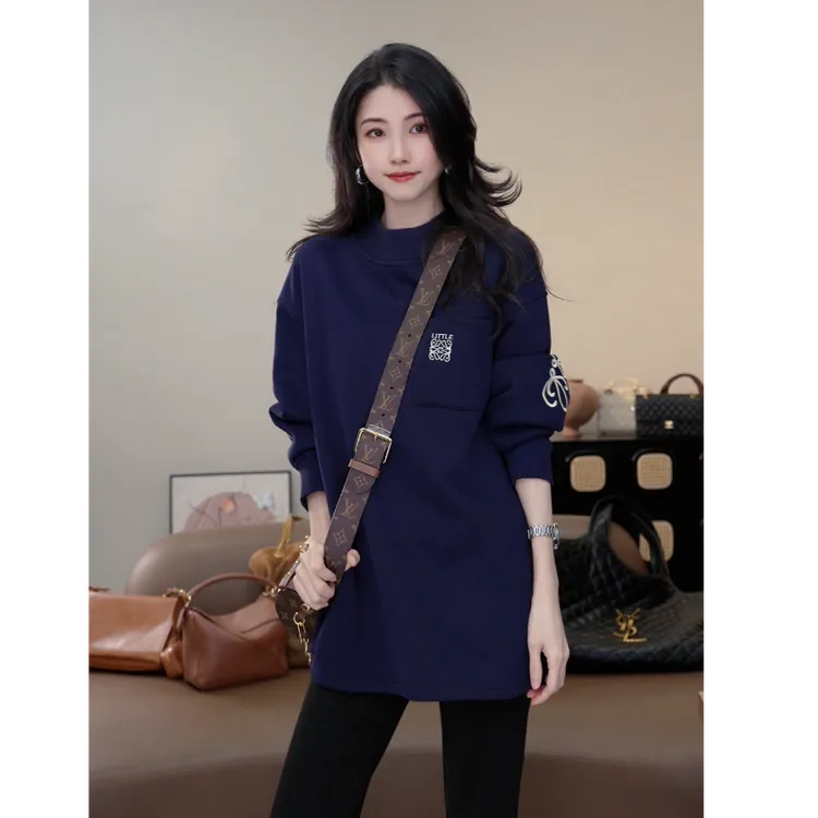 小乖逃双色奥粒绒加绒加厚藏蓝卫衣蓝罗家美澳棉6119