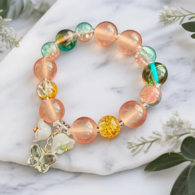 合金琉璃手链 A05-2琉璃手串橙色/金色爆花珠（5款可选）单圈