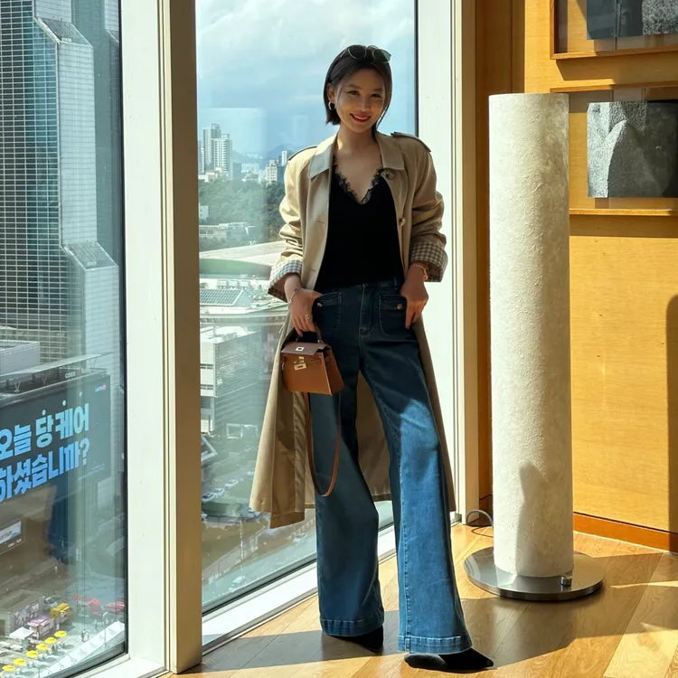 DIDI LAUREN“三七比例”港风复古高腰微喇牛仔裤