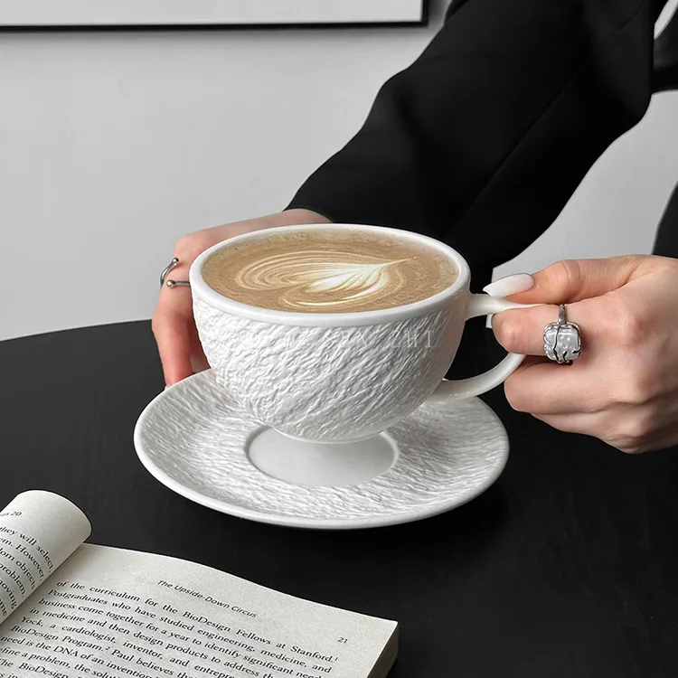 创意岩石纹陶瓷咖啡杯复古拉花拿铁杯高颜值卡布奇诺摩卡杯马克杯