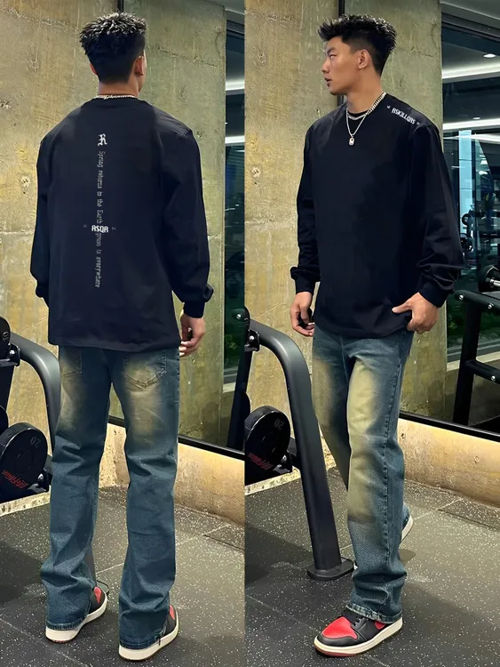 【重磅纯棉】cleanfit长袖T恤美式休闲宽松潮流ins百搭印花小众情侣