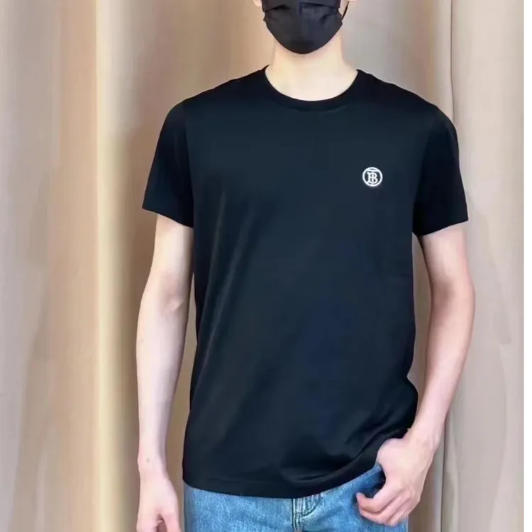 全新未使用 BURBERRY/博柏利 男士刺绣字母圆领短袖T恤蓝色102033