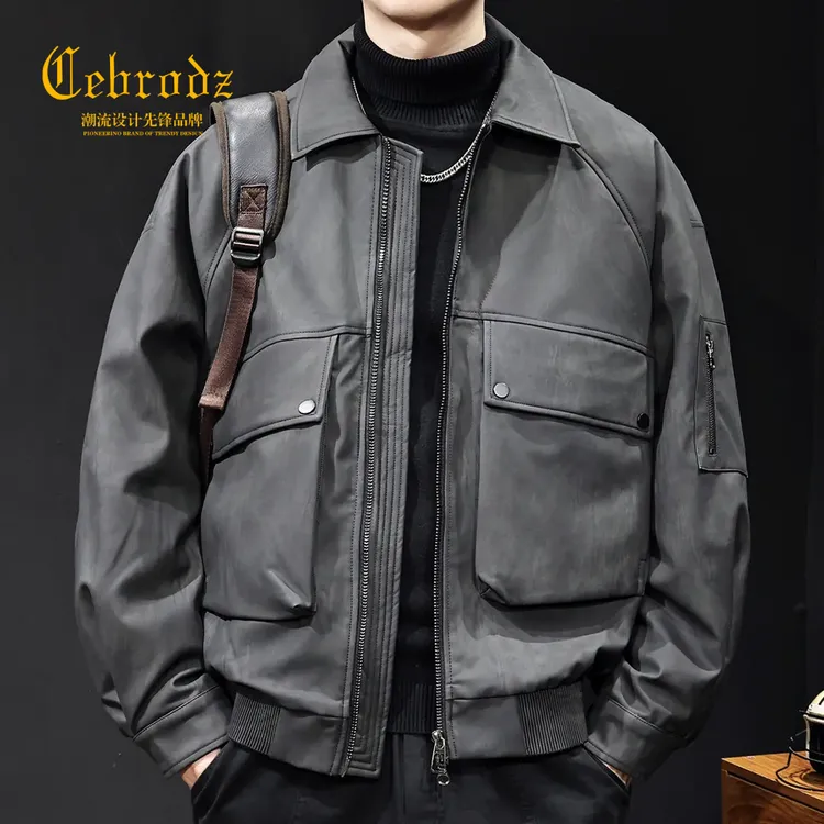 法国Cebrodz美式复古机车软皮衣男士羽绒服冬季新款保暖外套百搭